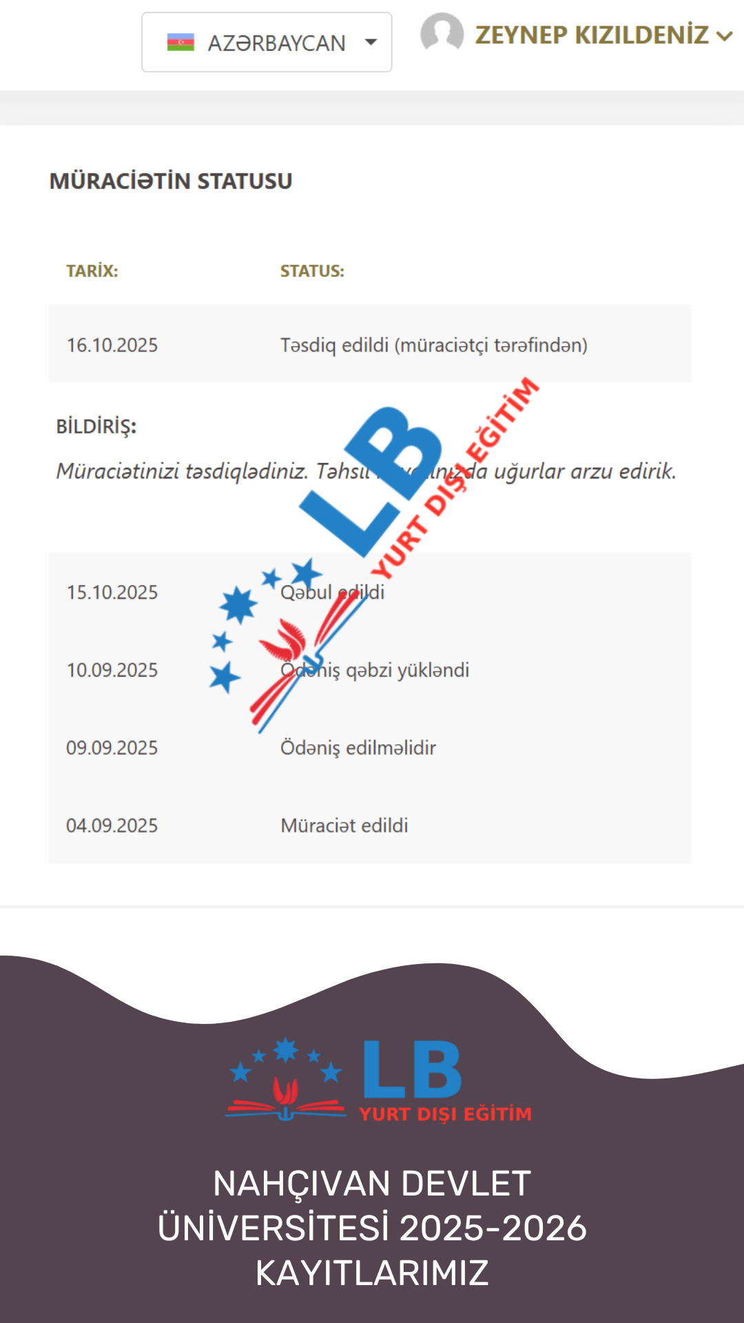 2025-2026 Nahçıvan Devlet Üniversitesi Kabullerimiz
