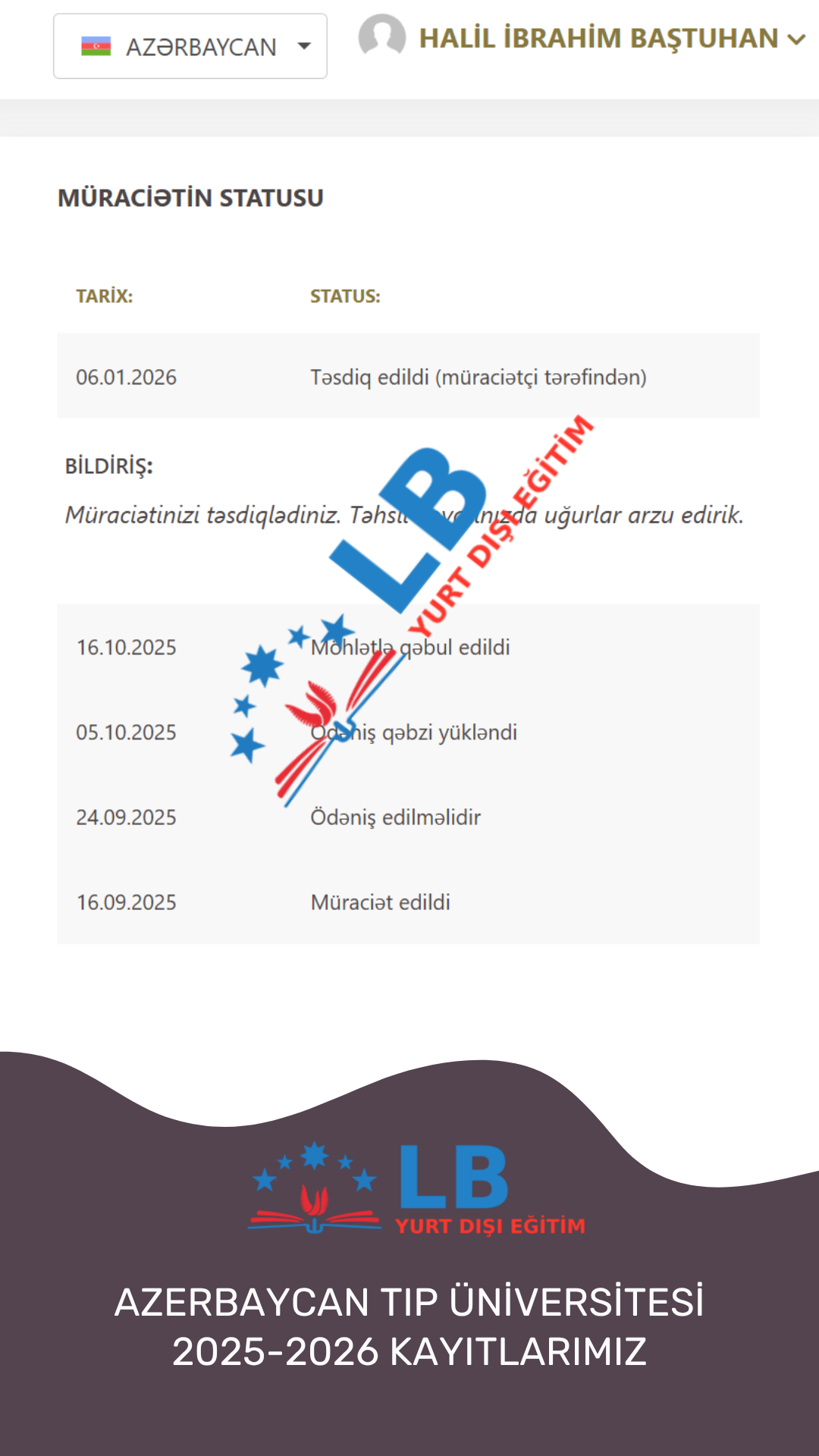 2025-2026 Azerbaycan Tıp Üniversitesi Kabullerimiz