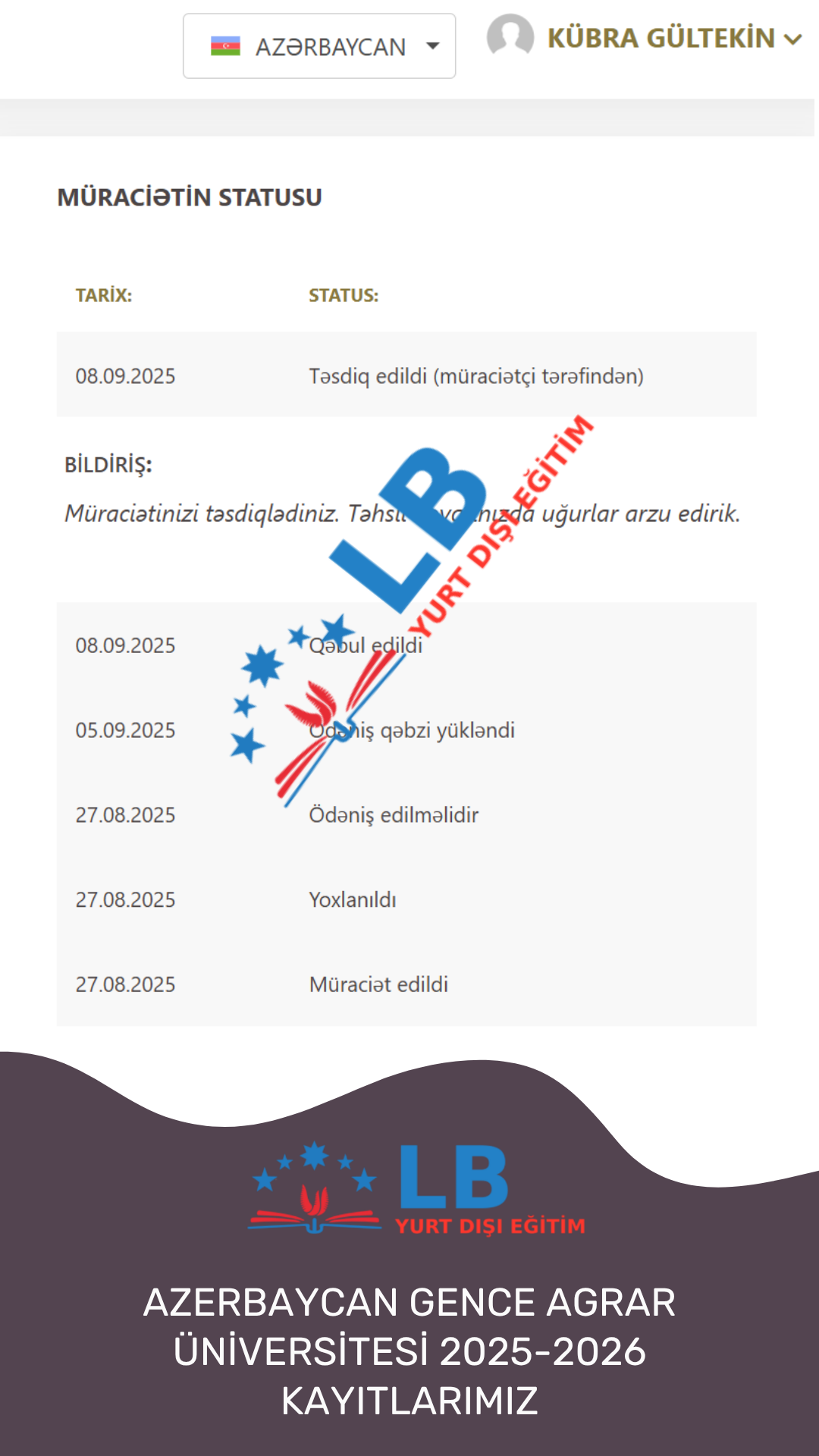 2025-2026 Gence Agrar Üniversitesi Kabullerimiz